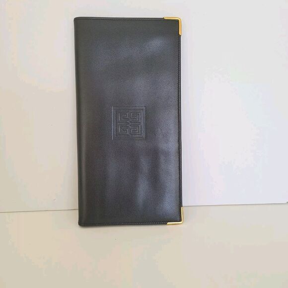 Givenchy Vintage Wallet Black Bifold Logo Large Checkbook Unisex Slim Leather - Picture 1 of 9